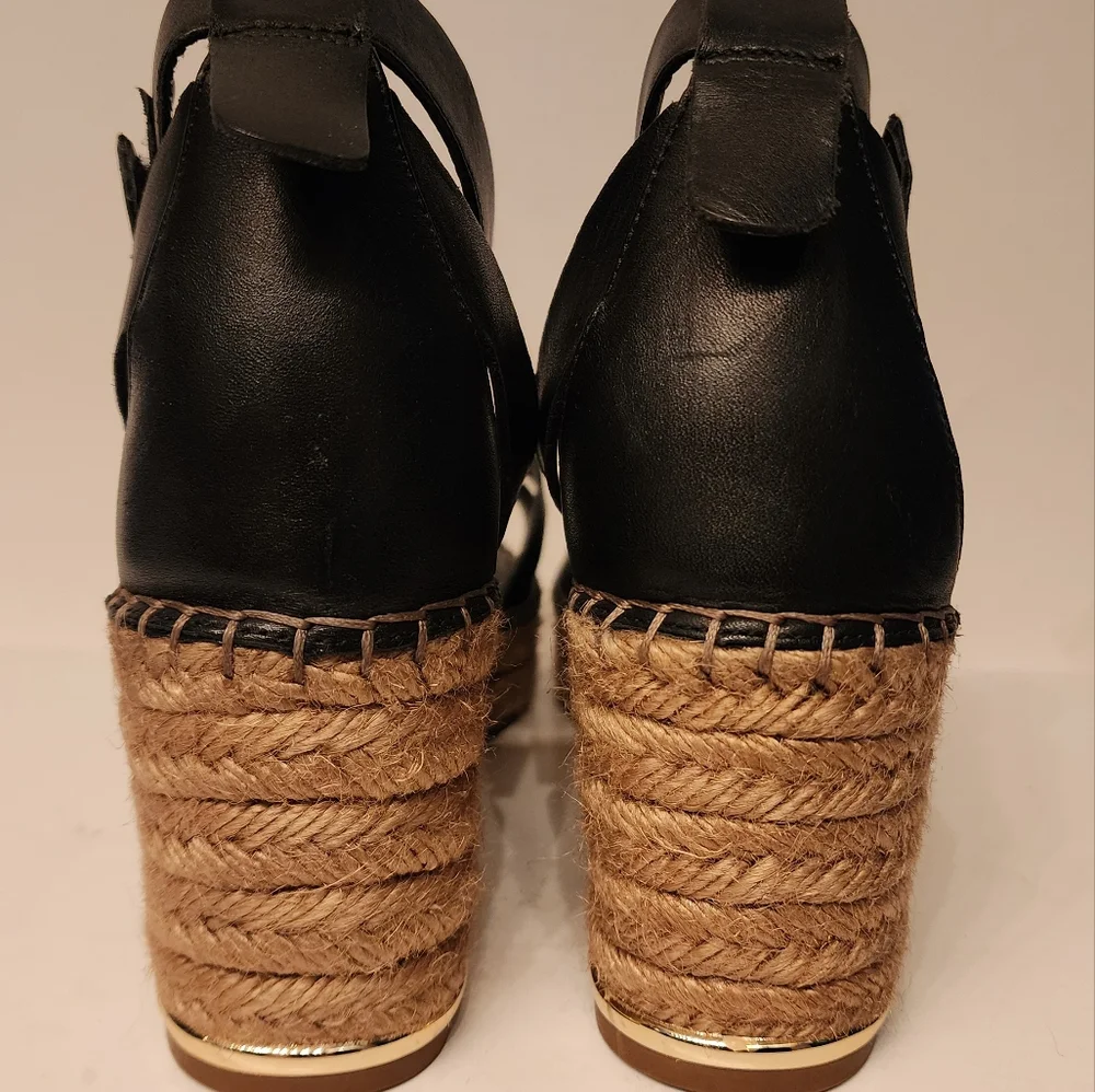 Franco Sarto Callia Espadrille Wedge Sandal In Black Leather Size 11